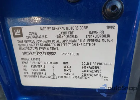 2003 Chevrolet Silverado 1500 Ls z USA, uszkodzony, nr VIN 1GCEK19T83Z178032